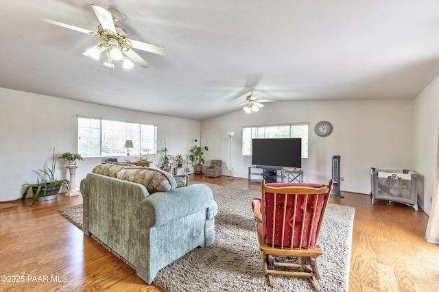2345 Shinnery Ln, Prescott, AZ 86301 - living area featuring a ceiling fan, vaulted ceiling, and wood finished floors