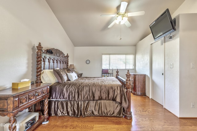 2345 Shinnery Ln, Prescott, AZ 86301 - bedroom with lofted ceiling, wood finished floors, and a ceiling fan
