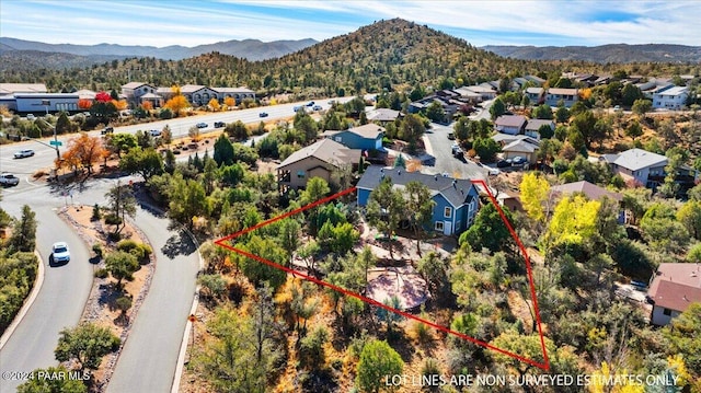 birds eye view of property featuring a mountain view