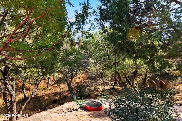 view of patio featuring a fire pit