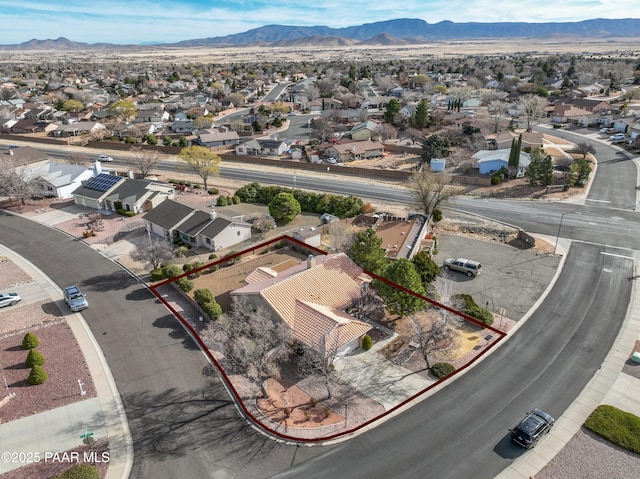 aerial view with a mountain view and a residential view