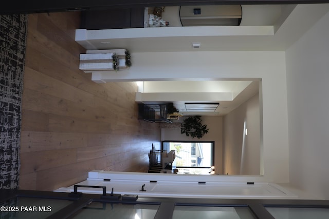 kitchen with wooden walls