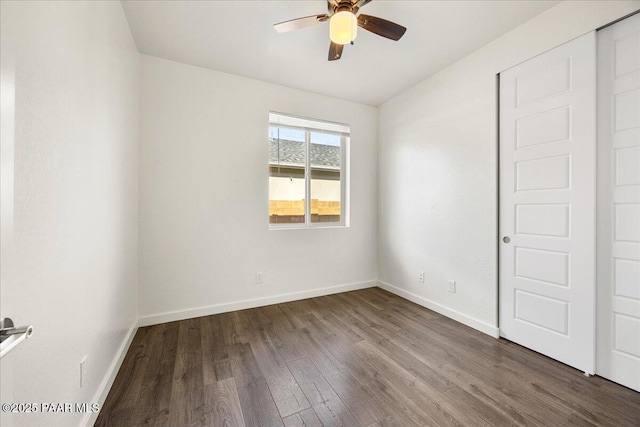 unfurnished room featuring hardwood / wood-style flooring and ceiling fan