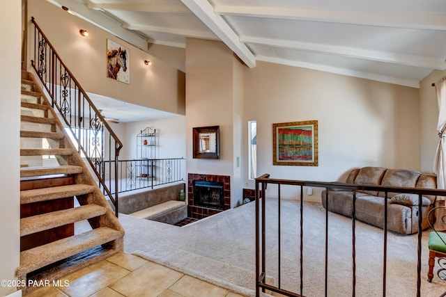 1086 N Broken Wagon Trl, Dewey-Humboldt, AZ 86327 - stairs with tile patterned floors and a tile fireplace