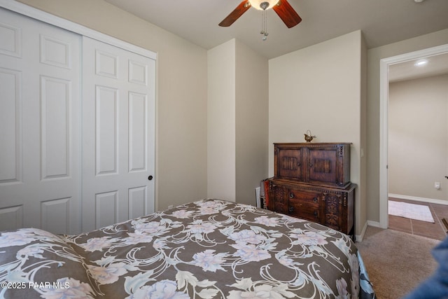 1222 Crown Ridge Dr, Prescott, AZ 86301 - bedroom featuring a closet, carpet flooring, ceiling fan, and recessed lighting