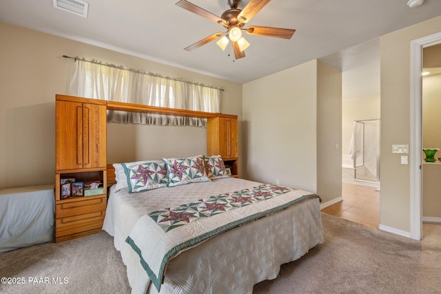 1222 Crown Ridge Dr, Prescott, AZ 86301 - bedroom with light colored carpet, ceiling fan, and light tile patterned flooring