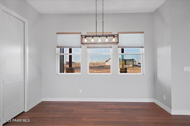 unfurnished dining area featuring dark wood-type flooring