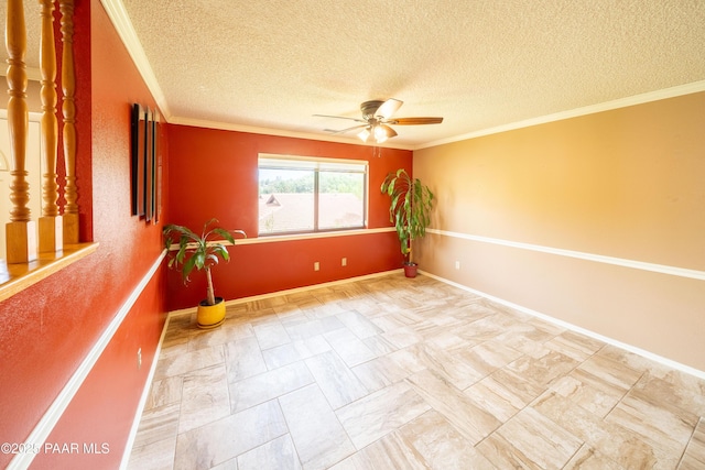 438 Jasmine Ln, Prescott, AZ 86301 - empty room with a ceiling fan, ornamental molding, a textured ceiling, and baseboards