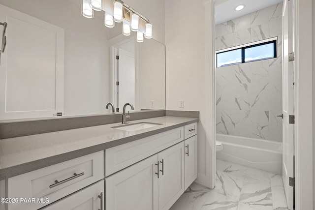 4655 E Alma Ln, Prescott Valley, AZ 86314 - full bathroom with marble finish flooring, vanity, recessed lighting, and shower / washtub combination