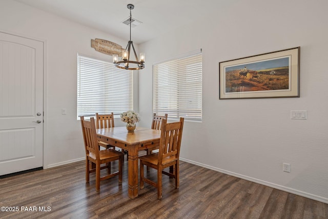 5180 N Elliot Ave, Prescott Valley, AZ 86314 - dining room with baseboards, a chandelier, dark wood finished floors, and visible vents