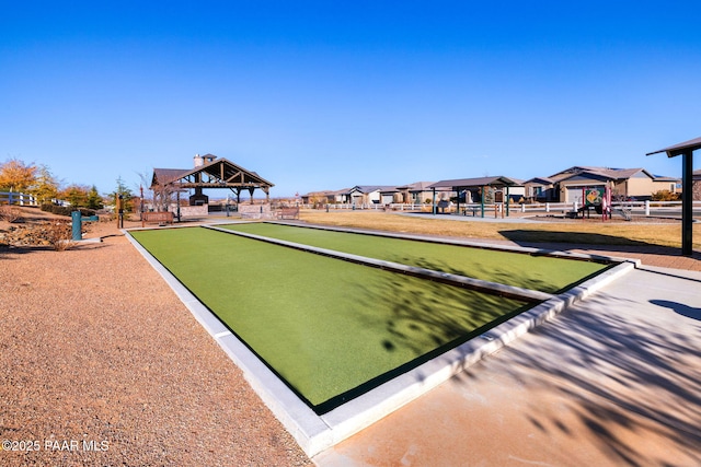 view of community featuring a gazebo and a residential view