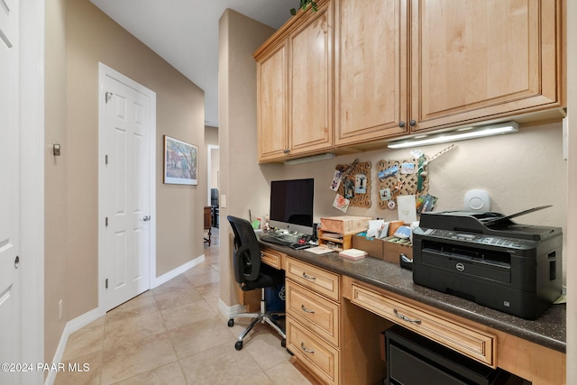 tiled office with built in desk