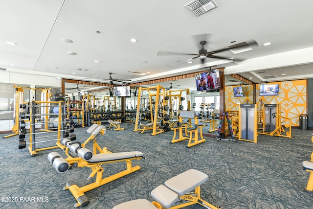 3824 N Wakefield Dr, Prescott Valley, AZ 86314 - gym with carpet floors, ceiling fan, and recessed lighting