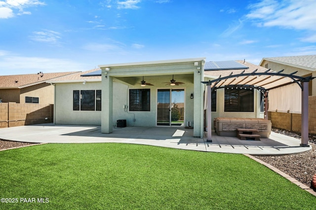 3824 N Wakefield Dr, Prescott Valley, AZ 86314 - rear view of property featuring ceiling fan, roof mounted solar panels, a pergola, and stucco siding