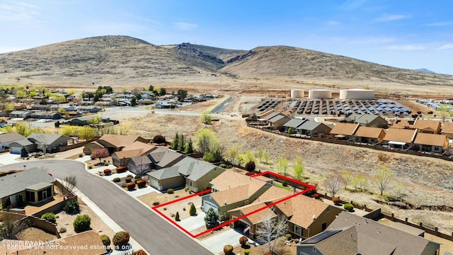 3824 N Wakefield Dr, Prescott Valley, AZ 86314 - aerial view of residential area featuring property parcel outlined and a mountainous background