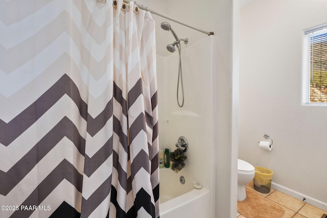 9520 Poland Rd, Mayer, AZ 86333 - bathroom with toilet, tile patterned floors, shower / tub combo, and baseboards