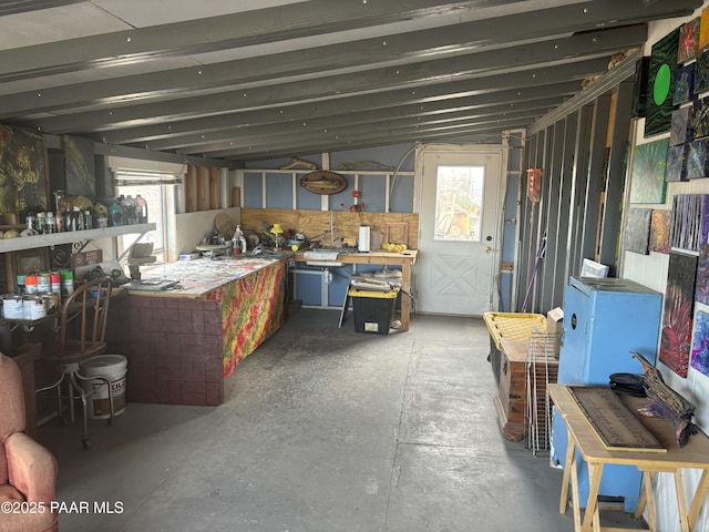 basement featuring a workshop area