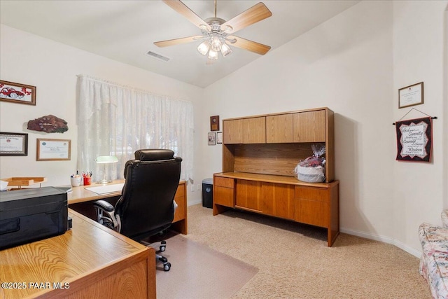 977 Kristin St, Chino Valley, AZ 86323 - office space featuring vaulted ceiling, a ceiling fan, and light colored carpet