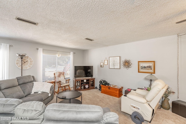 11009 E Lariat Ln, Dewey-Humboldt, AZ 86327 - living room featuring light carpet and a textured ceiling