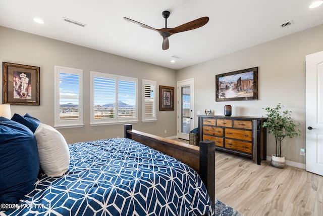 5242 High Cliff Way, Prescott, AZ 86301 - bedroom featuring wood finished floors, recessed lighting, baseboards, and a ceiling fan