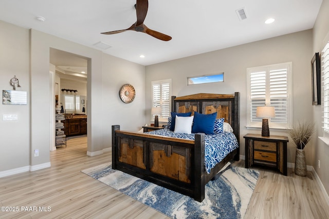 5242 High Cliff Way, Prescott, AZ 86301 - bedroom with wood finished floors, baseboards, a ceiling fan, and recessed lighting