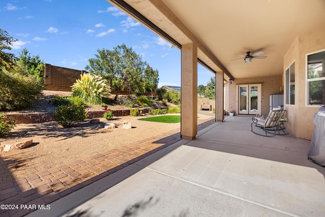 view of patio / terrace featuring ceiling fan