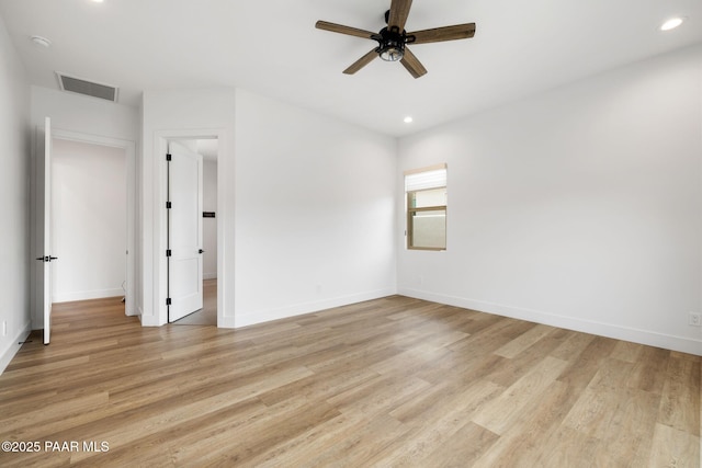 1148 S Lakeview Dr, Prescott, AZ 86301 - unfurnished room featuring recessed lighting, visible vents, light wood-style floors, and ceiling fan