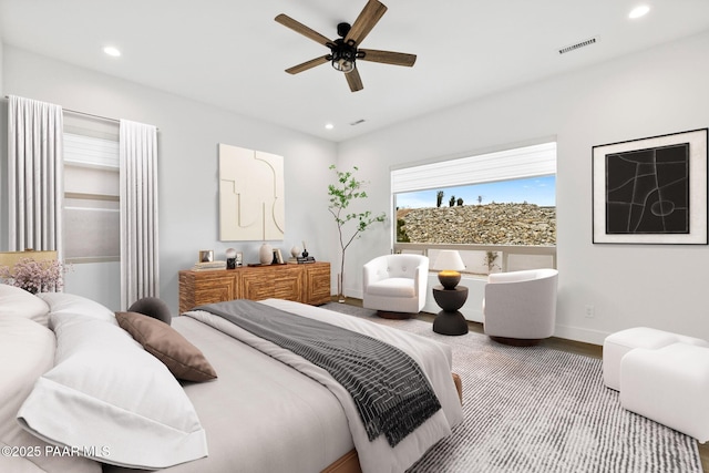 1148 S Lakeview Dr, Prescott, AZ 86301 - bedroom featuring visible vents, recessed lighting, baseboards, and ceiling fan