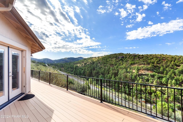 720 E Sky Terrace Dr, Prescott, AZ 86303 - wooden terrace with a forest view and a mountain view