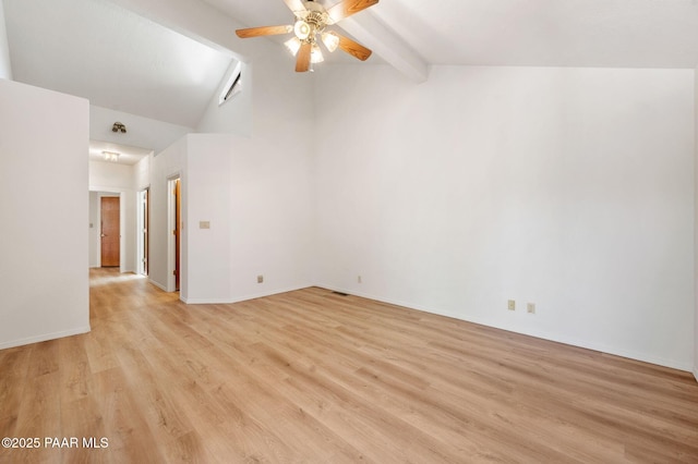 1893 Forest Vw, Prescott, AZ 86305 - spare room featuring a ceiling fan, light wood-style floors, beamed ceiling, and high vaulted ceiling