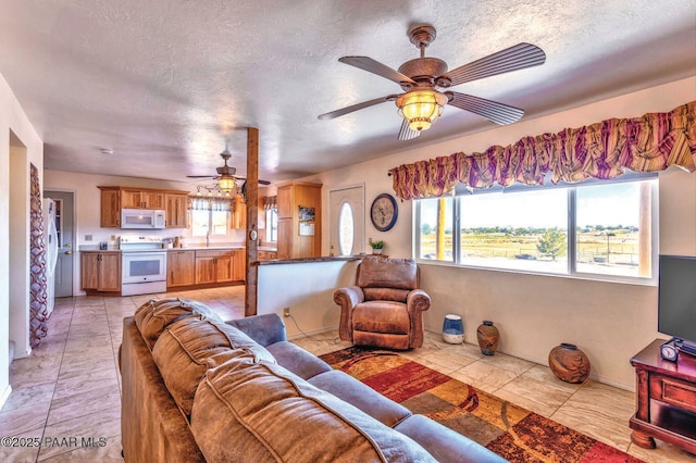 1245 N Windmill Way, Chino Valley, AZ 86323 - living room featuring a ceiling fan, healthy amount of natural light, and a textured ceiling