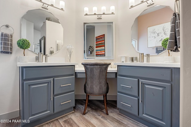 bathroom with hardwood / wood-style floors and vanity