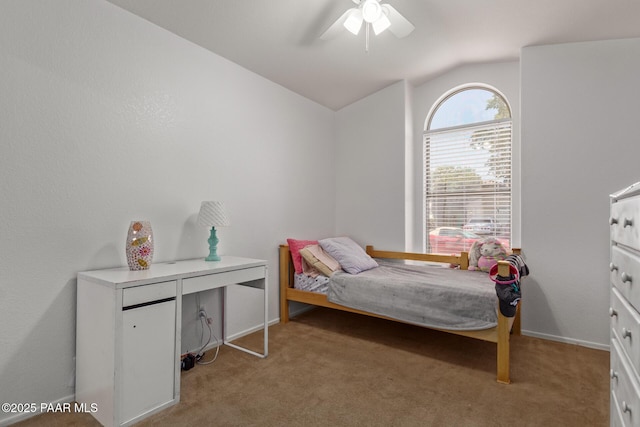 15306 W Eureka Trl, Surprise, AZ 85374 - bedroom with lofted ceiling, light carpet, baseboards, and a ceiling fan