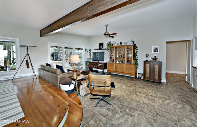 2009 Rocky Dells Dr, Prescott, AZ 86303 - living room with ceiling fan and beam ceiling
