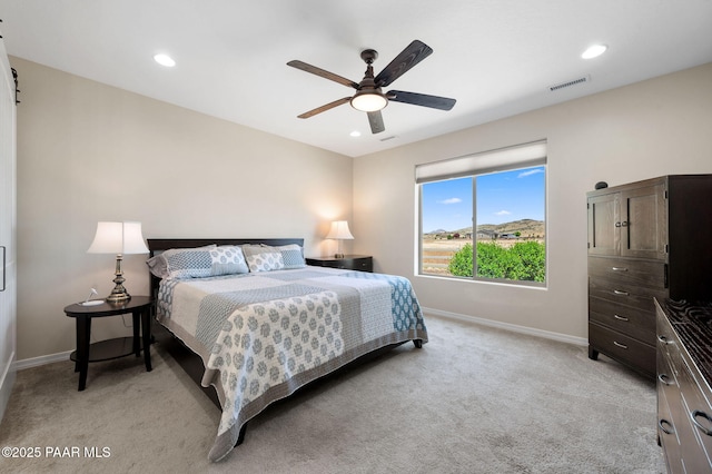 12612 E E Side Saddle Ln, Prescott Valley, AZ 86315 - bedroom featuring light carpet, recessed lighting, and ceiling fan