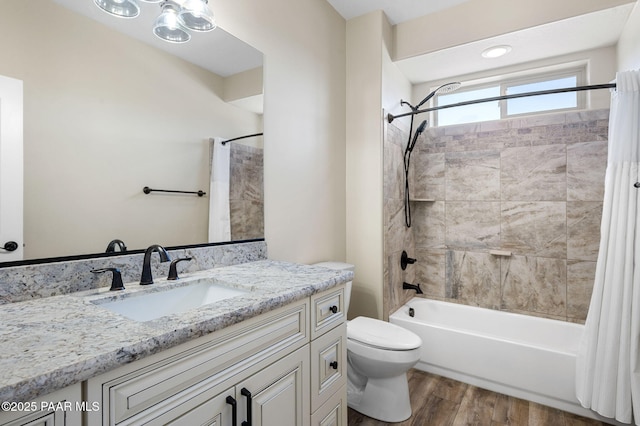 12612 E E Side Saddle Ln, Prescott Valley, AZ 86315 - bathroom with shower / bath combination with curtain, vanity, and wood finished floors