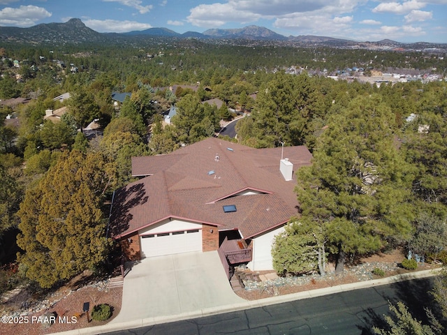 1255 Solar Heights Dr, Prescott, AZ 86303 - birds eye view of property featuring a mountain view and a wooded view
