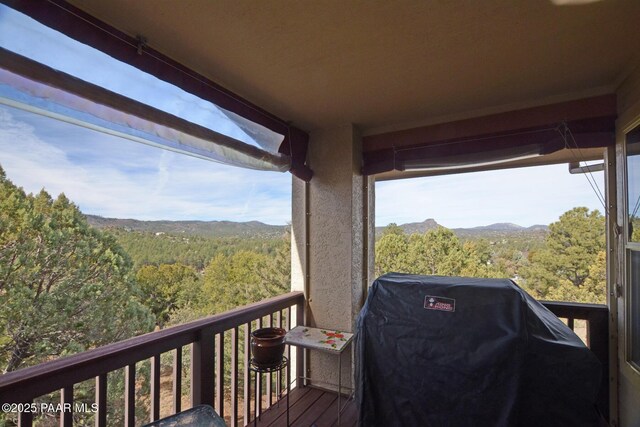 1255 Solar Heights Dr, Prescott, AZ 86303 - wooden deck with a wooded view, grilling area, and a mountain view