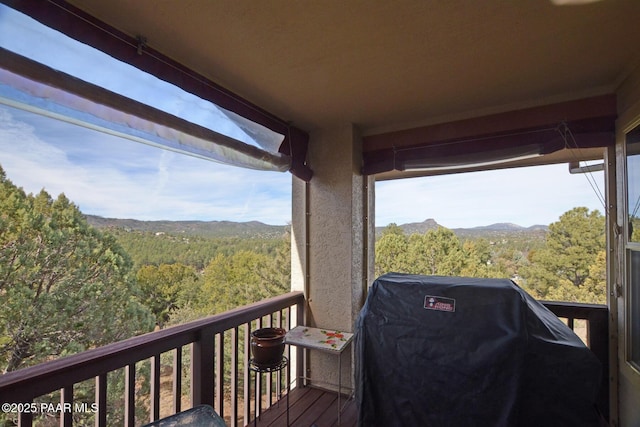 1255 Solar Heights Dr, Prescott, AZ 86303 - wooden deck with a wooded view, grilling area, and a mountain view