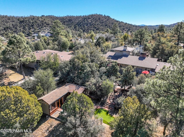 bird's eye view with a mountain view and a view of trees