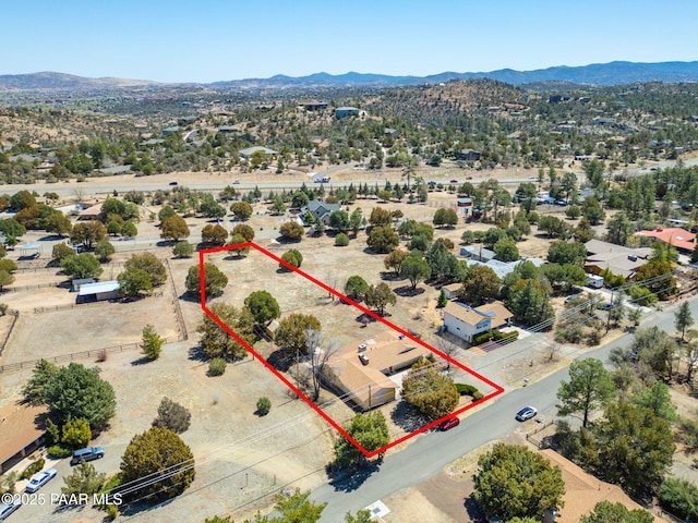 3045 Hozoni Rd, Prescott, AZ 86305 - aerial overview of property's location featuring mountains and property parcel outlined