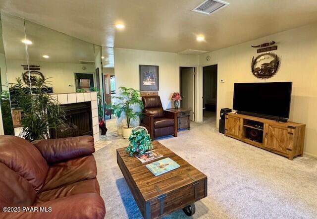 3169 Dome Rock Pl Unit 12A, Prescott, AZ 86301 - carpeted living area with recessed lighting and a fireplace