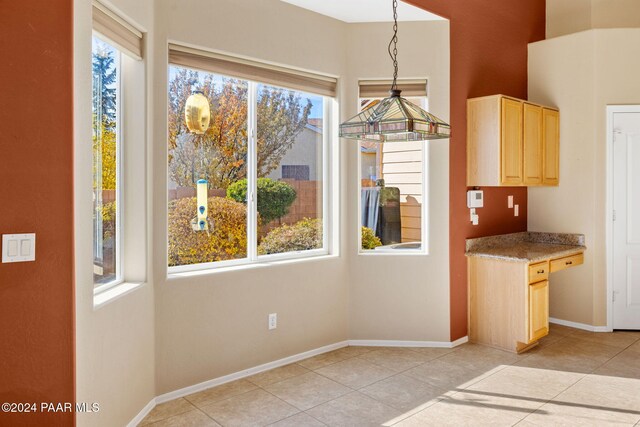 kitchen with hanging light fixtures and a healthy amount of sunlight