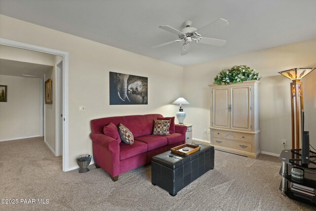 2751 Boone Ct, Prescott, AZ 86305 - living area featuring carpet floors, baseboards, and a ceiling fan
