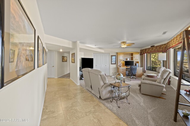 2751 Boone Ct, Prescott, AZ 86305 - living room featuring an office area, a ceiling fan, baseboards, and light tile patterned floors