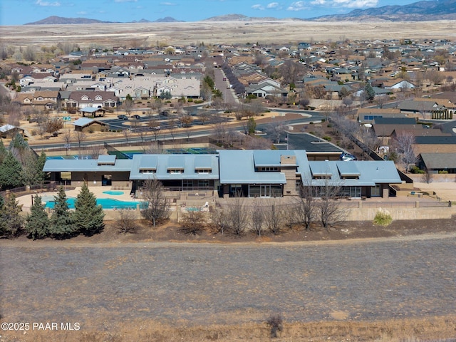 aerial view featuring a residential view and a mountain view