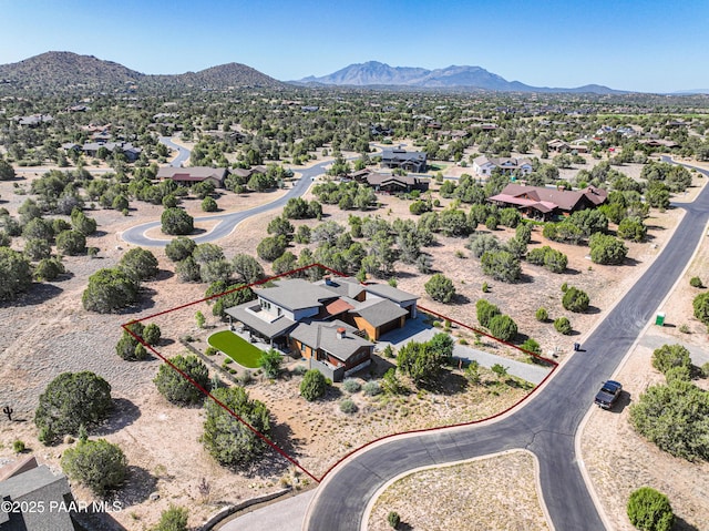 birds eye view of property featuring a mountain view