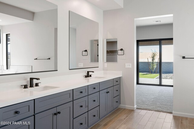 bathroom with vanity and wood-type flooring