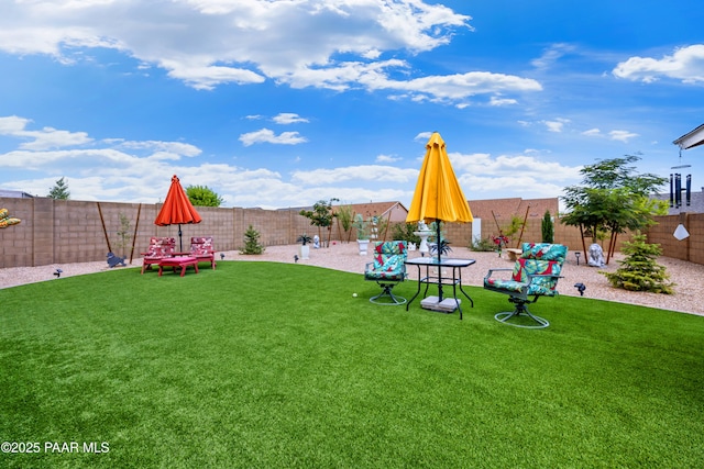 view of yard with a fenced backyard