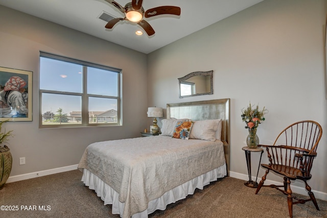 9150 N Whitney Way, Prescott Valley, AZ 86315 - bedroom with multiple windows, dark colored carpet, baseboards, recessed lighting, and ceiling fan